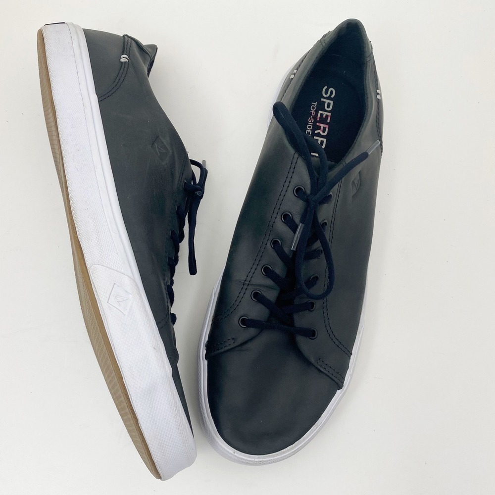 Sperry Striper II LTT Black Leather Lace Up Sneakers Mens 10.5M